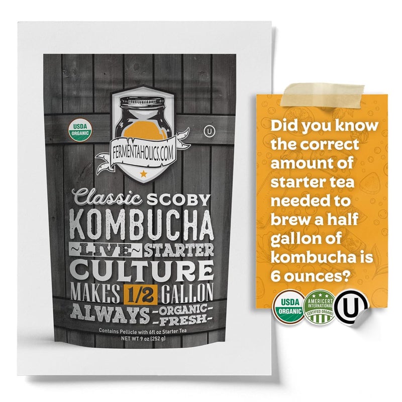 Fermentaholics Kombucha SCOBY - Live Starter Culture - Start A Half Gallon Batch - Six Ounces Of Strong Mature Starter Tea - Brew Your Own Kombucha - Image 2